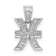 Solid 14k White Gold Simulated CZ Pisces Pendant