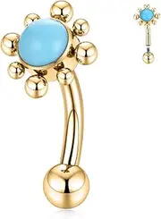 [FUNLMO] Belly Button Ring Turquoise Belly Button Piercing G23 Titanium Belly Ring Navel Piercing Jewelry 14G Navel Barbell Stud, other