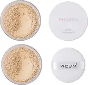 2 Pack PHOERA Setting Powder,Control Oil Brighten Skin Color Cover Blemish Whitening Face Makeup Lasting,Velour Powder Puff (102 Cool Beige)