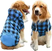 Classical Plaid Dog Hoodie with for Small Medium Puppy, Casual Soft Warm Comfy Doggy Hooded Sweatshirt Autumn Winter Stretchy Pet Jacket Sweater with Hat Dog Clothes, Blue (L)
