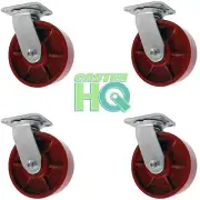 CasterHQ - 6" x 2" Red Ductile Iron / Steel Swivel Caster - Set of 4 - Toolbox