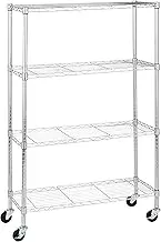 Amazon Basics 4-Shelf Adjustable, Heavy Duty Storage Shelving Unit on 10cm Wheel Casters, Metal Organizer Wire Rack, Chrome (91L x 36W x 147H) cm