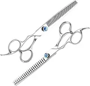7 Inch Left Handed Dog Grooming Scissors, Japanese VG10 Steel Professional Pet Shears, 18/50 Teeth Dog Cutting Scissors with Safety Noiseless Blunt Tip, 30% 65% Thinning Shear for Dogs Cats