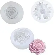 3PCS Silicone Candle Molds Set,3D Flower Candle Molds for DIY Candle Making, Peony,and Daisy Shapes,Silicone Molds for Soy Wax,Soap,Cake,Resin Casting Craft Makin
