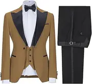 [HEYDHSDC] Men's Suit 3-Piece One-Button Black Lapel Jacket Business Casual Blazer Coat Groom's Wedding Tuxedo (Blazer+Vest+Pants)