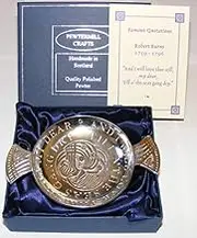 Pewtermill Crafts Quaich 'And I will love thee still, my dear, Till a' the seas gang dry' - Scottish Style, Pewter Bowl, 3.5 inches