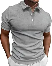 [Generic] Men's Solid Comfort Regular Fit Polo T-Shirts Casual Button Golf Polo Shirts Classic Lapel Summer Shirts