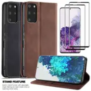 For Samsung Galaxy S20/S20 Plus Leather Wallet Phone Case Cover + Tempered Glass