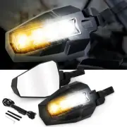 UTV Rearview Mirrors w/ Amber Turn + LED Off-Road Lights For 1.75"-2" Roll Cage