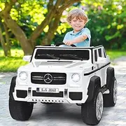 HONEY JOY Kids Ride on Car, Licensed Mercedes Benz Toy Car w/Remote Control, 12V Electric Vehicle, LED Light, Dual Motors, Handle, Realistic Horn, Storage Compartment, 3 Speeds, Seat Belt (White)