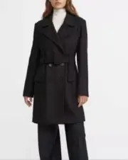 NWT Theory Modus Superlight Long Peacoat Wool Blend Black Women's P XS 0-2 New