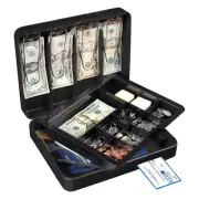- Deluxe Small Cash Box with Removable Money Tray - Storage Under Tray & 8 Co...