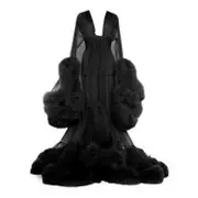 Women's Trailing Long Dress Feather Flared Sleeves Dress Perfect For Bachelorette Parties-qq Black M