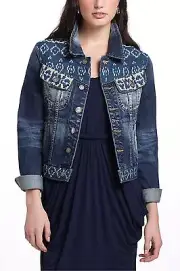 NWT $248 ANTHROPOLOGIE MIXED PRINT RANCHER DENIM JACKET by ARTISAN de LUXE S