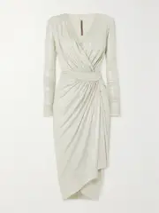 [Rick Owens] Rick Owens - Vered Gathered Coated Stretch-jersey Wrap Dress - Off-white - IT38 IT 38 Off-white