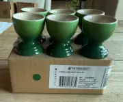 Le Creuset Stoneware Set of 6 Footed Egg Cups Bamboo Green NEW NIB