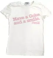 COCA-COLA COKE GENUINE WHITE LOGO RETRO HAVE A COKE AND A SMILE LADIES SHIRT 8