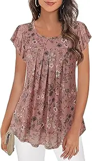 [Furnex] Women's Long Sleeve Floral Shirts Loose Casual Flowy Tunic Tops