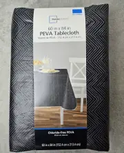 Mainstays Peva Tablecloth 60" x 84" Grey Herringbone - New