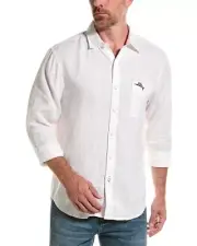 $198 Tommy Bahama Marline and Stripes Linen Shirt, White, 3XLT