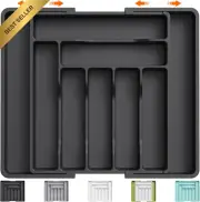 Expandable Silverware Drawer Organizer Large Adjustable Cutlery Tray Black Plast
