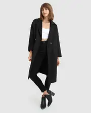 [Belle & Bloom] Publisher Double-Breasted Wool Blend Coat - Black