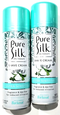 2 Pure Silk Spa Therapy Shave Cream Ultra Sensitive Fragrance Dye Free 7.25 Oz.
