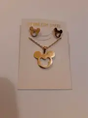 Disney Mickey Mouse stainless Steel Jewelry Set: 17" Necklace & Earrings