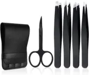 Tweezers Set 5-Piece - Professional Stainless Steel Tweezers with Curved Scissor