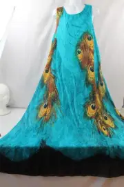 NEW WOMAN WANTDO SECRET TROPICAL PEACOCK MAXI DRESS SZ XXL~BEACH~TURQUOISE BLUE