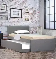 Istyle Selina King Single Trundle Storage Bed Frame Fabric Grey