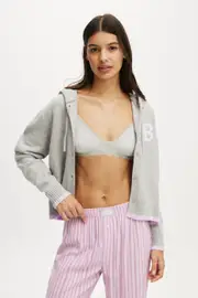 [Body] Body - Hooded Button Up Cardi - Light grey marle/orchid touch L LIGHT GREY MARLE/ORCHID TOUCH