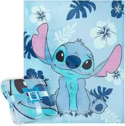 Disney Stitch Fleece Blanket for Children, Soft Cuddly Blanket 150 x 130 cm (Light Blue Stitch)
