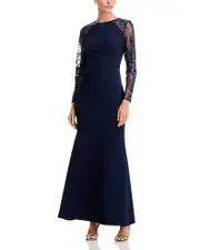 Eliza J Raglan Sleeve Mixed Media Gown