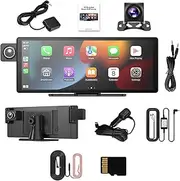 10.26 inch Carplay Android Auto Portable Car Stere Front and Rear Dual Dashcam 24 Hours Parking Monitoring Support Bluetooth/Voice Control/GPS/AUX HD IPS Screen with 64G TF Card,Rear Camera