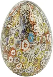 Glass Of Venice Murano Glass Golden Quilt Millefiori Egg - Multicolor