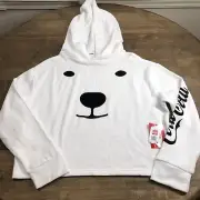 Coca Cola Polar Bear White Cropped Sweatshirt Hoodie Women's Sleepwear Size M