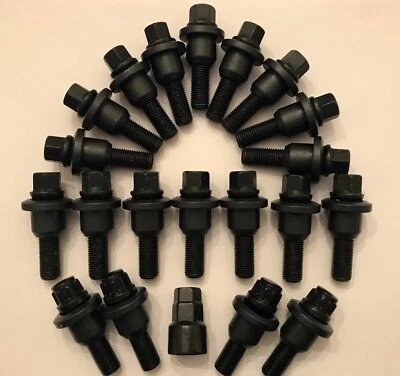 BLACK ALLOY WHEEL BOLTS COLLARS LOCKING FITS RANGE ROVER TO VW T28 T30 T32