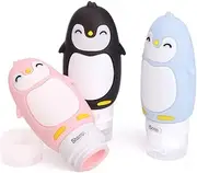 (Penguin) - Heicat Travel Bottles Set for Liquids, TSA Approved Leak Proof Silicone Cosmetic Travel Containers, for Shampoo, Conditioner, Lotion, Toiletries 90ml (Penguin)