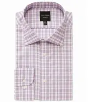 Hickey Freeman Men’s Modern Fit Dress Shirt 17 - 34/35 Purple Plaid Stretch Pima