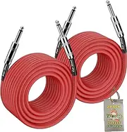 Fat Toad 1/4" to 1/4 Male Jack Speaker Cables (2 Pack) 50ft Professional Pro Audio Red DJ Speakers PA Patch Cords | Quarter Inch 12 AWG Gauge Wire for Amp, Music Studio Recording & Stage Gear