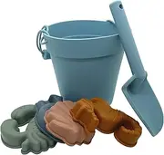 Silicone Beach Bucket and Mould Set Toys (Blue Sea Life) Perfect for Gift and Summer for Kids