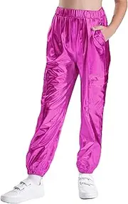 [TiaoBug] Girls Boys Metallic Jogger Pants Shiny Modern Jazz Street Hip Hop Dance Harem Pants Trousers