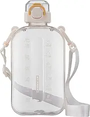 SEASEVEN Flat Water Bottle 750ML,Plastic Drinks Bottle,Sports Water Bottles with Time Markings,Girls Boys Waterbottle Leak-Proof & Bpa-Free for Gym,Cycling, Office, Outdoor(Flat White)