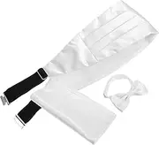 [TEMPNAP] Men' Girdle Cummerbund and Bow Tie Pocket Handkerchief Party Wedding Cummerbund Handkerchief for Men Mens Bow Tie Handkerchief Men Mens Handkerchief White Satin