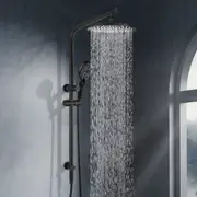 ACA Black 10" Plastic Round Shower Head Handheld Spray Diverter Wall Arm Set