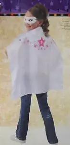 CHILD WHITE CAPE & MASK Girls Kids Pink Stars Superhero Dress Up Costume NEW
