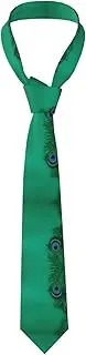 [CADREWY] Green Peacock Feather Print Soft Men Necktie Classic Tie For Weddings And Special Occasions Ties Business, Black