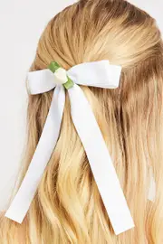 White Rosette Bow Hair Clip