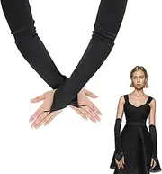 [InnoHHustle] Long Opera Party 20s Satin Gloves, Stretchy Elbow Length Glove Plus Size Fingerless Glove Women's Costume Sheer Black Long Gloves for Women Girls Bridal Wedding Opera 1920s Party Accessories, Black